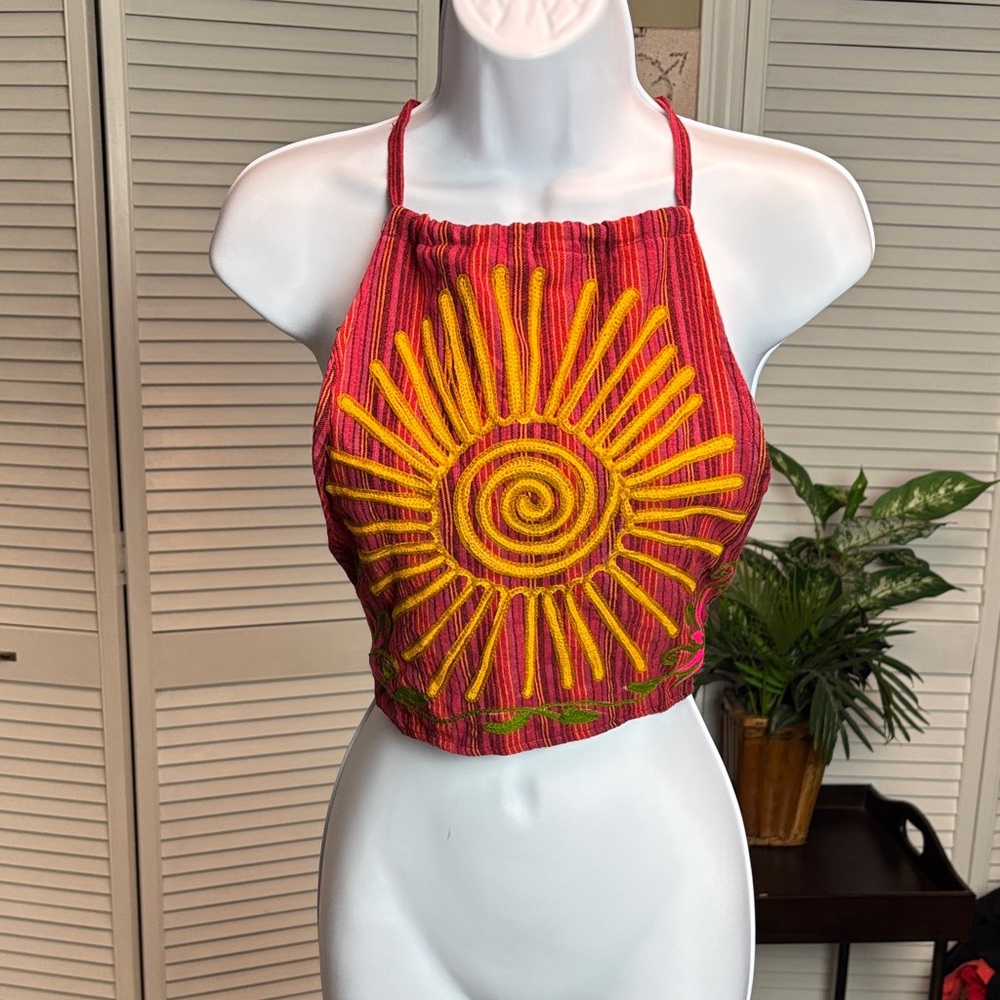 Sunburst Halter Top - Red and Yellow